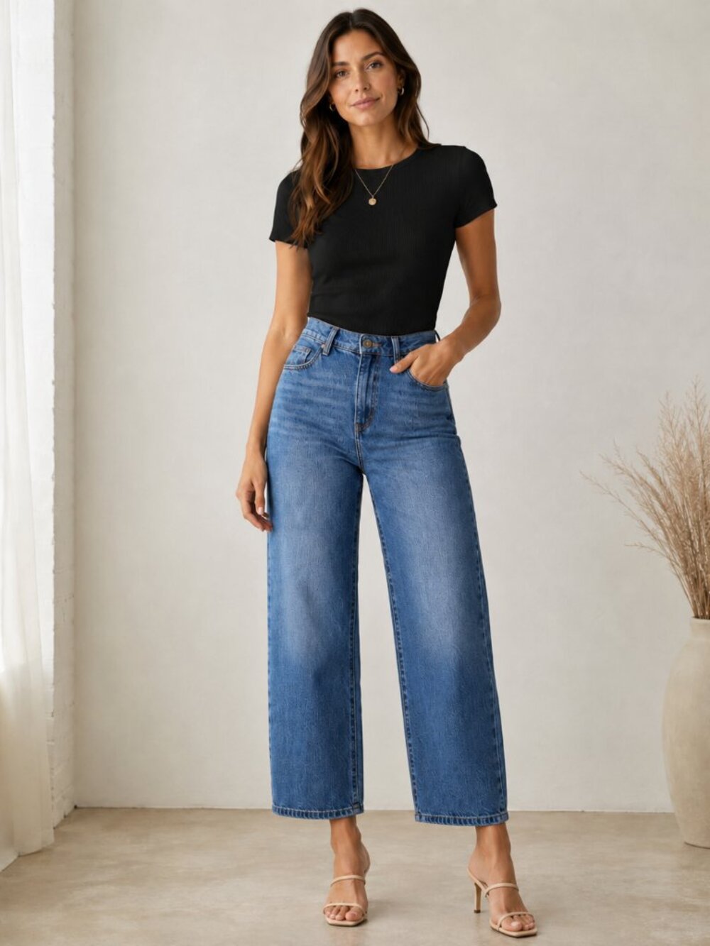 Lola Jeans Wide Leg High Rise Jeans 27 Blue Denim Crop
